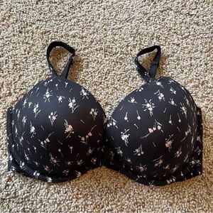 Victoria’s Secret Push Up Bra Underwire Multi Wear Straps Floral Black 34DDD